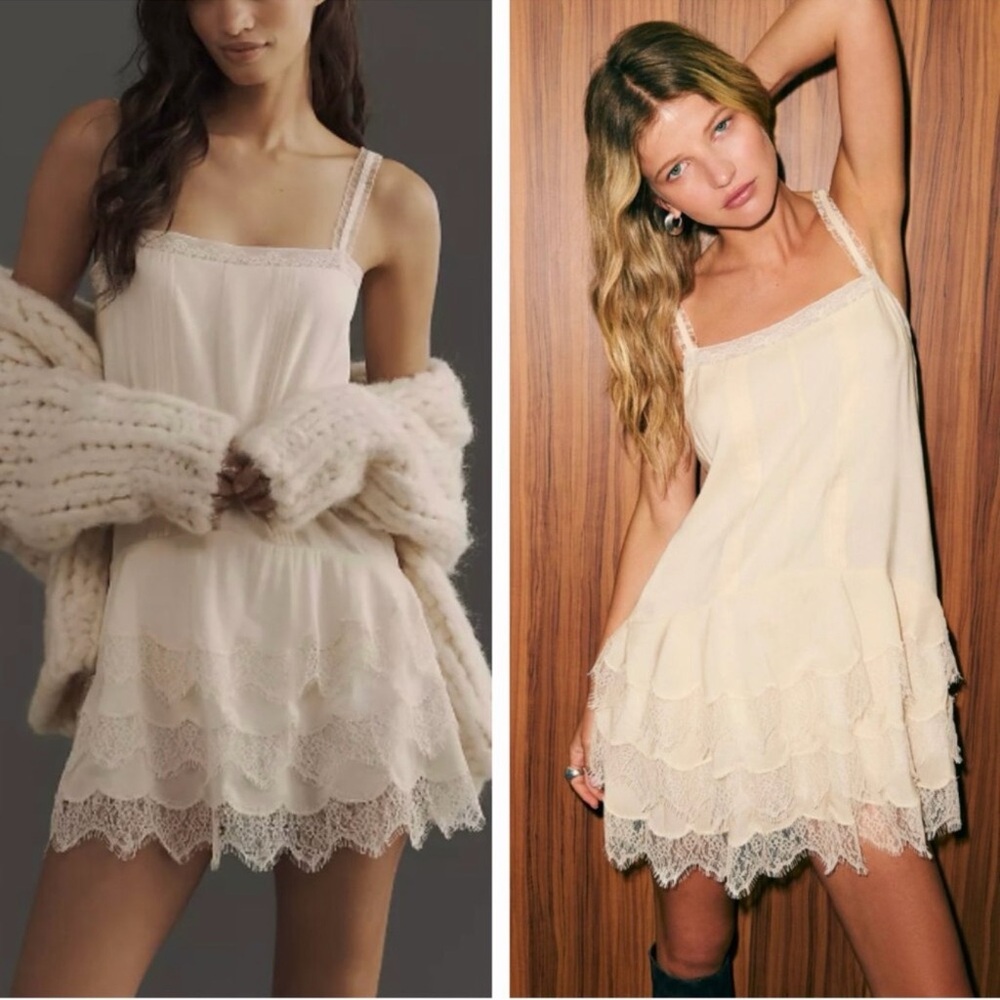 Reformation Cleodora Cream Lace Trim Mini Dress